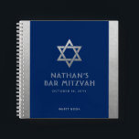 Bar Mitzvah Guest Signature Book Silver und Blue Notizbuch<br><div class="desc">Elegantes modernes marineblau und silber klassisches erschwingliches und lässiges personalisiertes Bar mitzvah Gästebuch mit individuelle Name,  Datum und Star of David. Silber ist ein authentisch aussehendes Imitat Silber Textur Effekt,  NICHT echte Folie.</div>