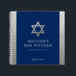 Bar Mitzvah Guest Signature Book Silver und Blue Notizbuch<br><div class="desc">Elegantes modernes marineblau und silber klassisches erschwingliches und lässiges personalisiertes Bar mitzvah Gästebuch mit individuelle Name,  Datum und Star of David. Silber ist ein authentisch aussehendes Imitat Silber Textur Effekt,  NICHT echte Folie.</div>