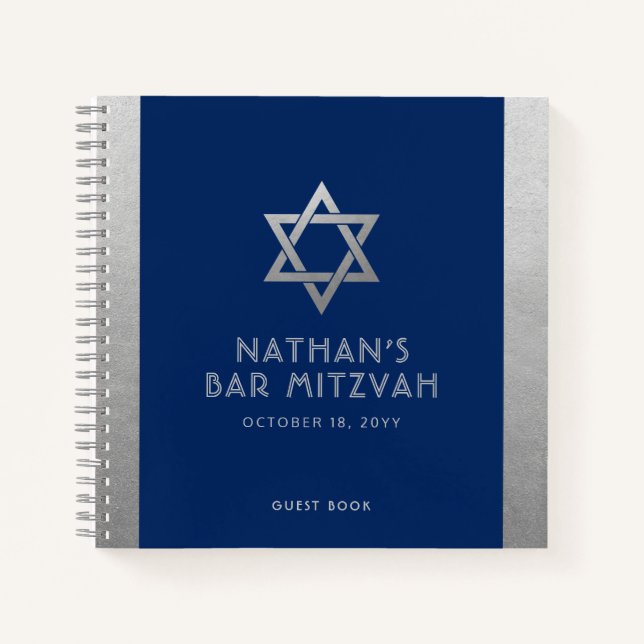 Bar Mitzvah Guest Signature Book Silver und Blue Notizbuch (Vorderseite)