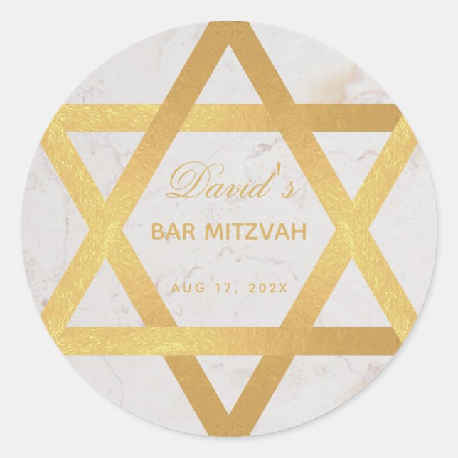 Bar Mitzvah Imitate Gold Star von David Script Mar Runder Aufkleber (Vorderseite)