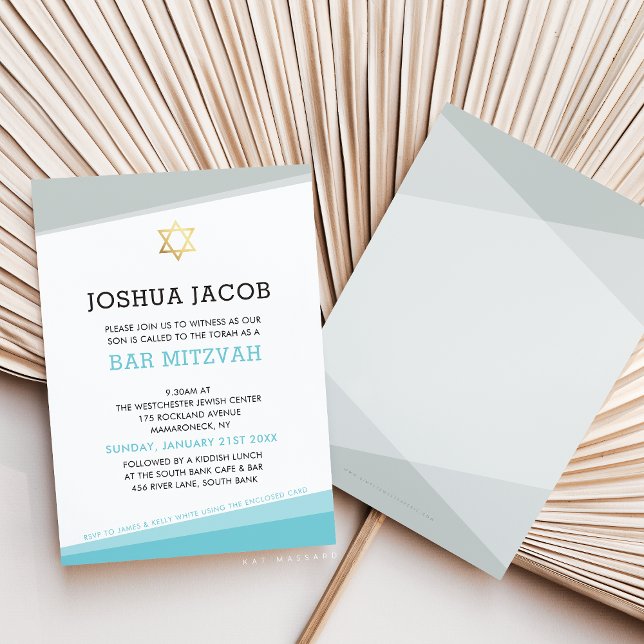 BAR MITZVAH INVITATION cool moderne bleu turquoise (Créateur téléchargé)