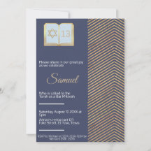 Bar mitzvah invitation : Design bleu et or