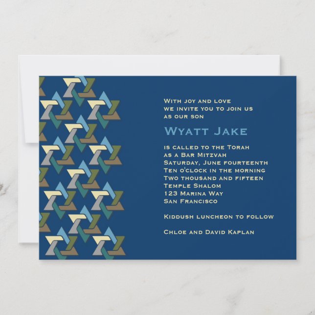 Bar Mitzvah Invitation Jewish Stars Blue (Devant)