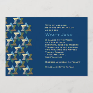 Bar Mitzvah Invitation Jewish Stars Blue