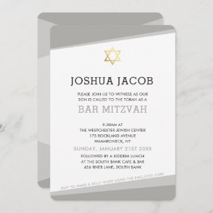 BAR MITZVAH INVITATION simple moderne cool gris