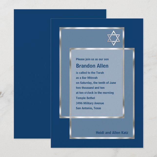 Bar Mitzvah Invitation Toute Couleur Que Vous Aime (Devant / Derrière)