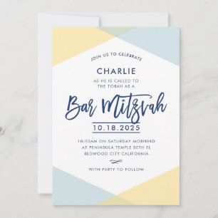 BAR MITZVAH INVITE, handbuchstabiert, blau-gelb Einladung