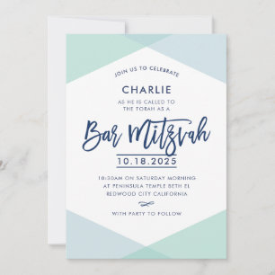 BAR MITZVAH INVITE handsignierte blaue Minze aus M Einladung