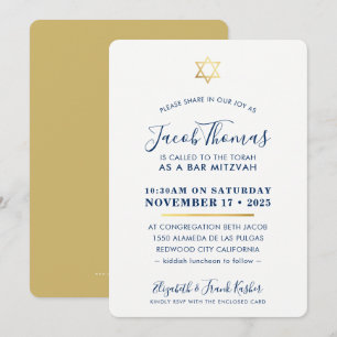 BAR MITZVAH INVITE Moderne Goldmedaille Blau Einladung