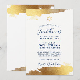 BAR MITZVAH INVITE Moderne Goldmedaille Blau Einladung