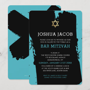 BAR MITZVAH INVITE modernes, türkisblaues Grunge Einladung