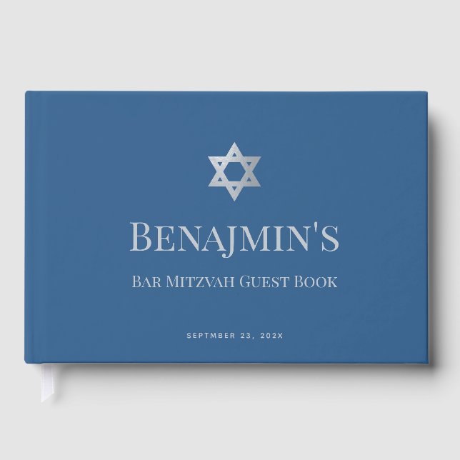 Bar Mitzvah Jewish Boy Star of David Classic Blue  Gästebuch (Vorderseite)