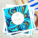 Bar Mitzvah Jewish Modern Blue Pattern Serviette<br><div class="desc">Set der Szene für eine moderne thematische Feier. Blau ist die Hintergrundfarbe für dieses moderne Graffiti-Custom Bat Mitzvah Design mit einem Star of David. Ändern Sie einfach die Informationen für Ihr eigenes Party. Von einer Reihe von individuellen stationären und Produkten von Chessie's Fine Designs.</div>