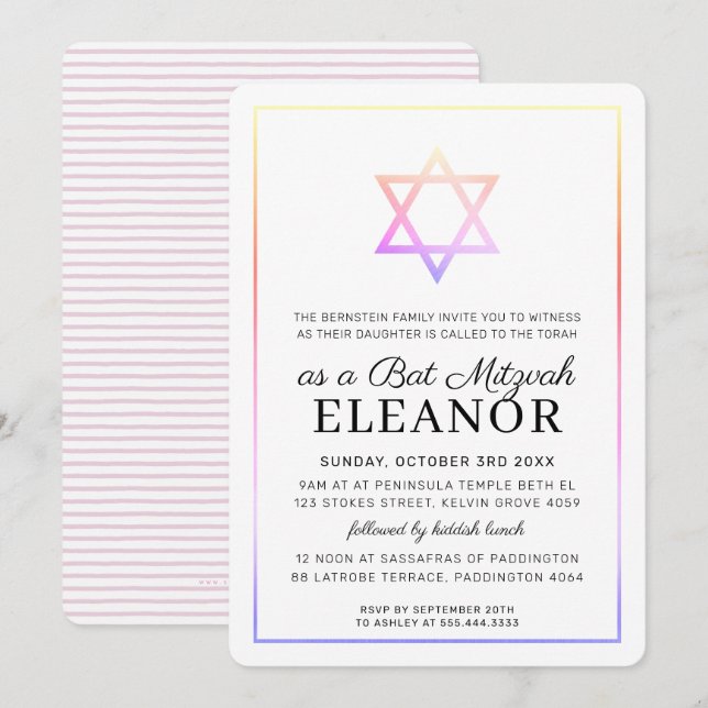 BAR MITZVAH jüdischer Stern Moderner ganzheitliche Einladung (Vorne/Hinten)