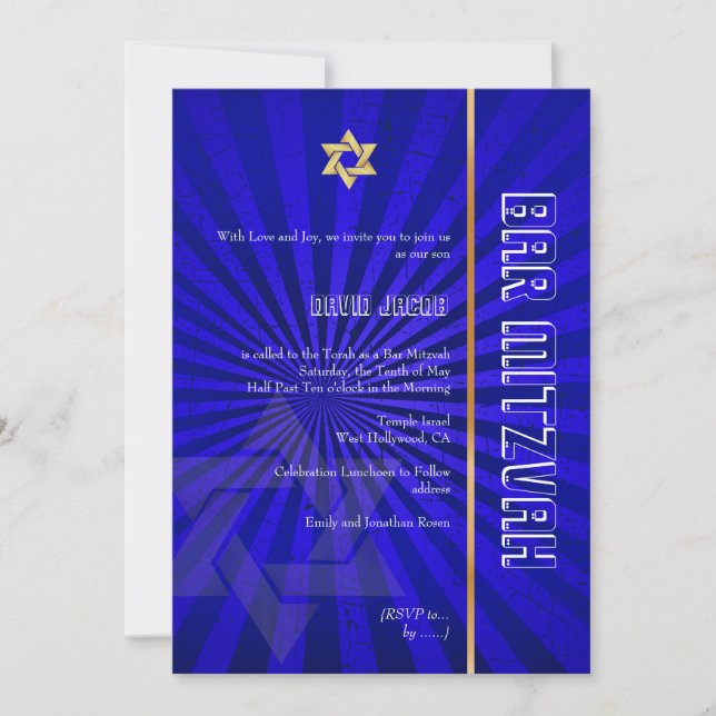 Bar Mitzvah/Königsblau/Gold Einladung (Vorderseite)