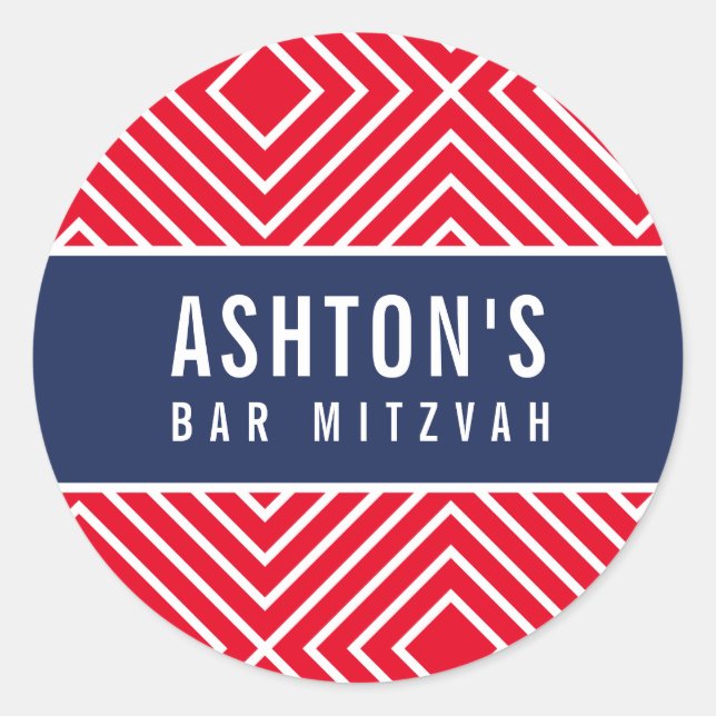 BAR MITZVAH, leicht geometrisch, rot Runder Aufkleber (Vorderseite)