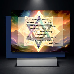 Bar Mitzvah Lila Blue Ethereal Space Einladung