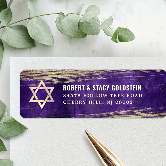 Bar Mitzvah Lila Bold Gold Foil Rücksendeadresse (Von Creator hochgeladen)