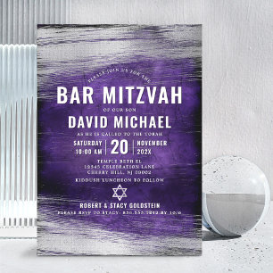 Bar Mitzvah Lila Silberfolie Bold Moderne Einladung