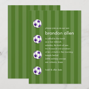 Bar Mitzvah Lila und weißer Fußballball Einladung