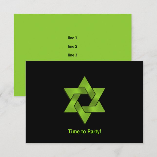 Bar Mitzvah Lime Green Black Star von David Party Einladung (Vorne/Hinten)