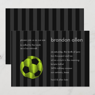 Bar Mitzvah Lime Green und Black Soccer Ball Einladung