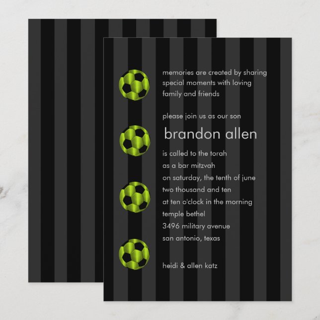 Bar Mitzvah Lime Green und Black Soccer Ball Einladung (Vorne/Hinten)