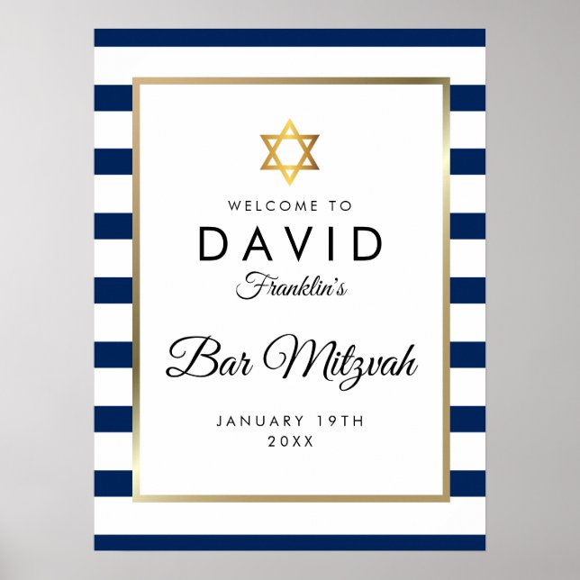Bar Mitzvah Marine Blue White Gold Affiche de bien (Devant)