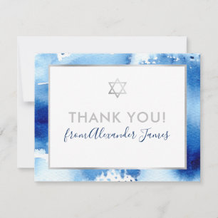 BAR MITZVAH merci argent étoile bleu aquarelle