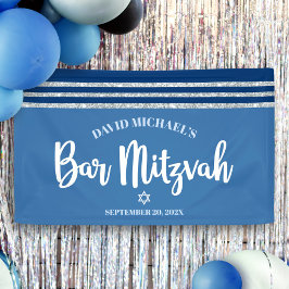 Bar Mitzvah Modern Blue Silver Tallit Bold Script Banner
