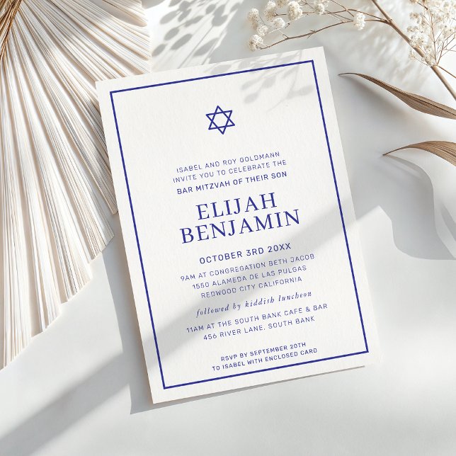 BAR MITZVAH modern minimal Sternrand königsblau Einladung (Von Creator hochgeladen)