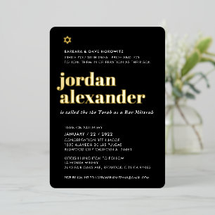 BAR MITZVAH modern minimal trendy schwarz gold Folieneinladung