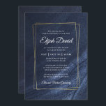 Bar Mitzvah Modern Monogram Gold Frame Einladung<br><div class="desc">Besteht aus eleganter Serif- und Cursive-Skripttypografie auf goldenem Rahmen und dunkelblauem Hintergrund

Entworfen von Select Party Supplies,  exklusiv für Zazzle.

Abrufbar unter:http://www.zazzle.com/selectpartysupplies</div>