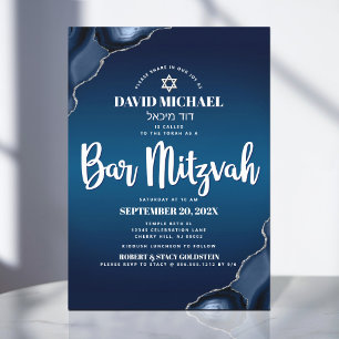 Bar Mitzvah Modern Navy Blue Ombre Drehbuch in Einladung