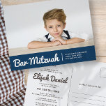 Bar Mitzvah Modern Simple Custom Foto Einladung<br><div class="desc">Design besteht aus Sans Serif Typografie und spielerischer,  kursiver Schrift Typografie auf einem einfachen Hintergrund. Hinzufügen eines benutzerdefinierten horizontalen Fotos. Abrufbar unter: http://www.zazzle.com/store/selectpartysupplies</div>