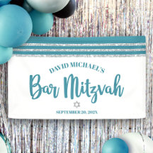 Bar Mitzvah Modern Teal Silver Tallit Bold Script 