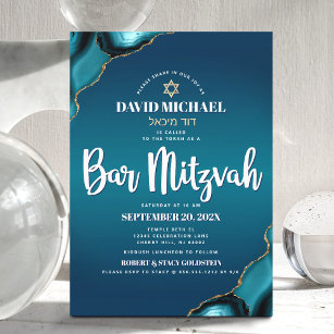 Bar Mitzvah Modern Turquoise Ombre Agate Script Einladung