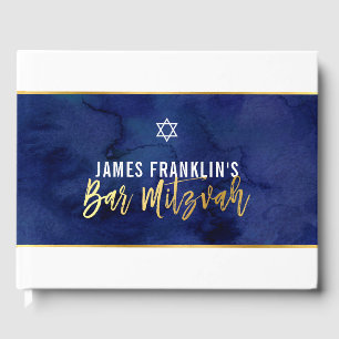 BAR MITZVAH Moderne blaue Aquarellgoldschrift Gästebuch