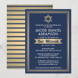Bar Mitzvah Moderne Elegant Marine Blue White & Go Einladung