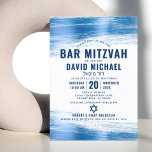 Bar Mitzvah Moderne fette Navy Typografie Blue Foi Einladung<br><div class="desc">Seien Sie stolz, freuen Sie sich und präsentieren Sie diesen Meilenstein Ihres Lieblings-Bar Mitzvah! Versenden Sie diese coole, einzigartige, moderne, personalisierte Einladung für eine Veranstaltung, an die Sie sich erinnern können. Metallische, hellblaue Pinselstriche aus der Folie, gewagte, marineblaue Typografie und Star of David überlagern einen einfachen, weißen Hintergrund. Personalisieren Sie...</div>