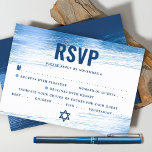 Bar Mitzvah Moderne fette Navy Typografie Blue Foi RSVP Karte<br><div class="desc">Seien Sie stolz, freuen Sie sich und feiern Sie diesen Meilenstein Ihres Lieblings-Bar Mitzvah mit dieser coolen, einzigartigen, modernen, personalisierten UAWG Insert-Karte für Ihre Veranstaltung! Metallische, hellblaue Pinselstriche aus der Folie, gewagte, marineblaue Typografie und Star of David überlagern einen einfachen, weißen Hintergrund. Personalisieren Sie den benutzerdefinierten Text mit dem Datum...</div>