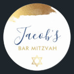 BAR MITZVAH Moderne Goldmedaille Blau Runder Aufkleber<br><div class="desc">von kat massage >>> WWW.SIMPLYSWEETPAPERIE.COM <<<</div>