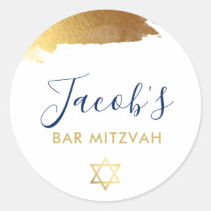 BAR MITZVAH Moderne Goldmedaille Blau Runder Aufkleber