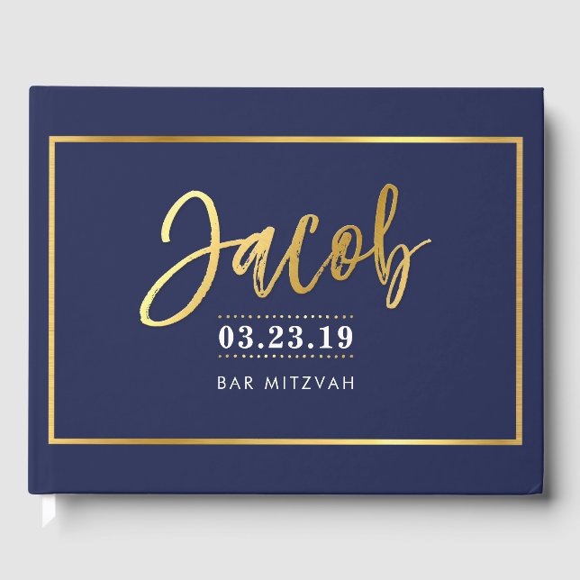 BAR MITZVAH Moderne Imitate Gold für JACOB Gästebuch (Vorderseite)