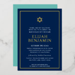 BAR MITZVAH moderne Mindest-Sternenminze Folieneinladung<br><div class="desc">durch kat massard Moderne Einladung mit "glänzender Goldfolie" für die MITZVAH Kinderfeier. Einfach die Vorlage selbst aktualisieren E-Mail-Adresse für passende Elemente und alternative Farbschemas - kat@simplysweetpaperie.com</div>