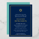 BAR MITZVAH moderne Mindest-Sternenminze Folieneinladung<br><div class="desc">durch kat massard Moderne Einladung mit "glänzender Goldfolie" für die MITZVAH Kinderfeier. Einfach die Vorlage selbst aktualisieren E-Mail-Adresse für passende Elemente und alternative Farbschemas - kat@simplysweetpaperie.com</div>