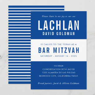 BAR MITZVAH moderne minimale Typografie in blau Einladung