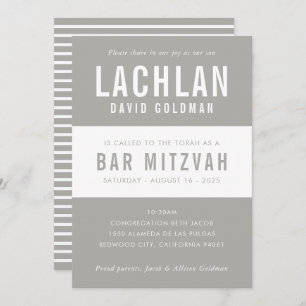 BAR MITZVAH Moderne Minimaltypografie grau Einladung
