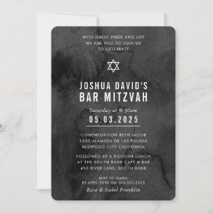 BAR MITZVAH Moderne trendige Moody Black Water Col Einladung
