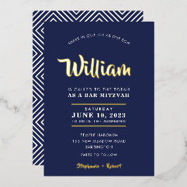 BAR MITZVAH moderne Typografie-Kalligrafie-Marine Folieneinladung